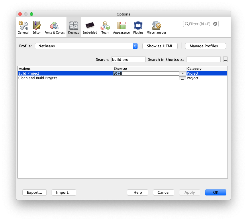 Customize keyboard short cut - Build Project.