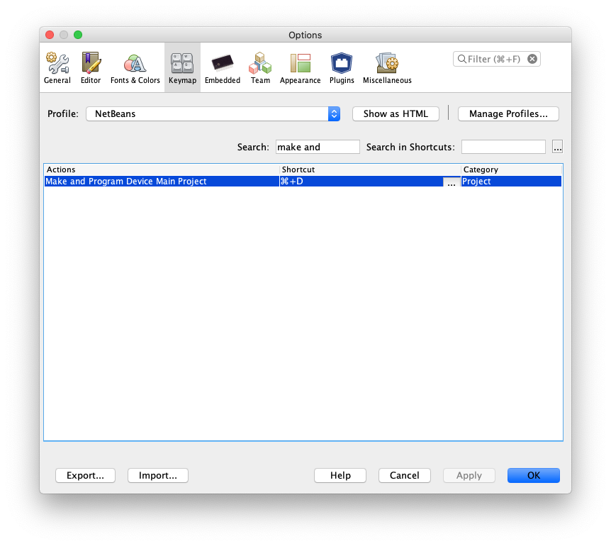 Customize keyboard short cut - Make and Program Device Main Project.